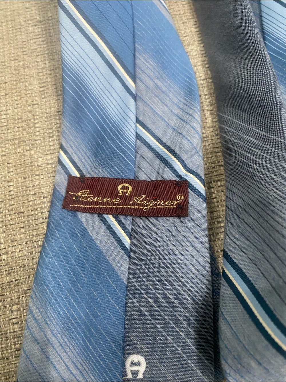 Etienne Aigner Light and Navy Blue Striped Silk Tie